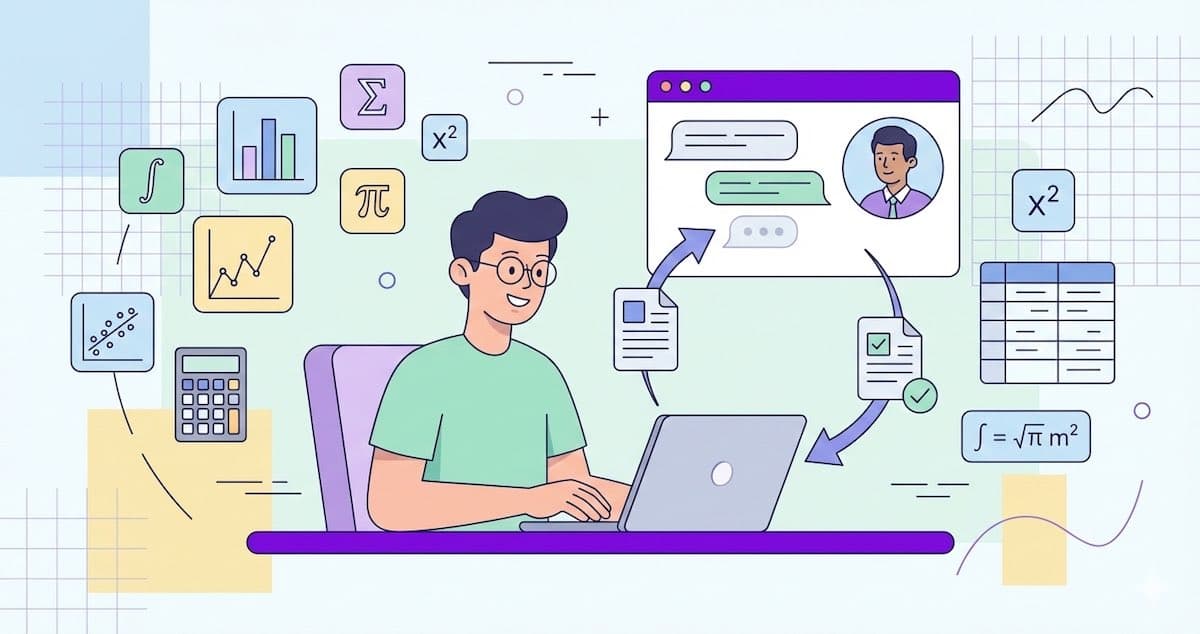 Student getting help with complex math and statistics problems on laptop