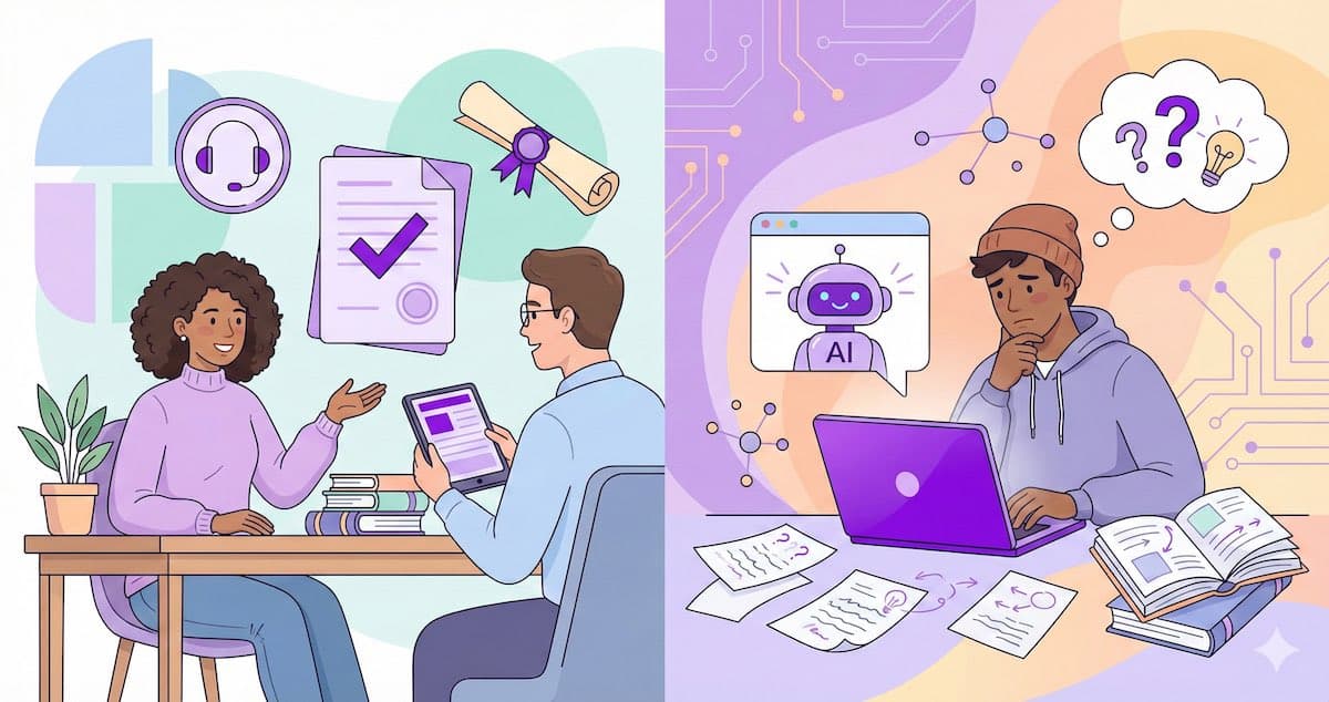 Student comparing ChatGPT on laptop screen versus professional homework help options